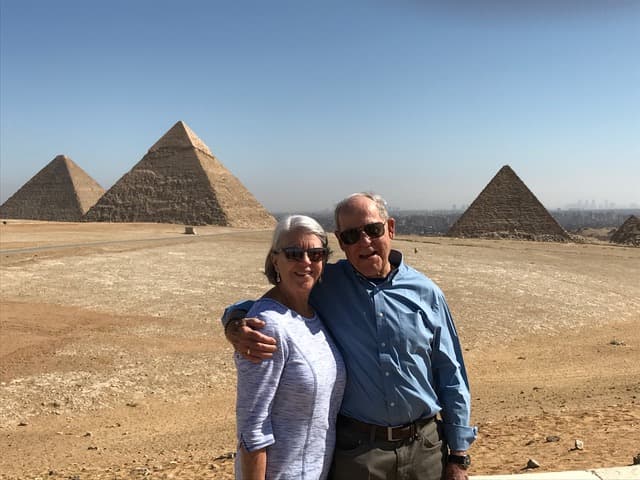 Al and Mary Jane Cook at The Pyramids of Giza, Egypt.